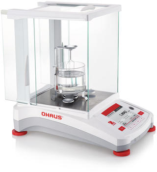 OHAUS Analytical balances, such as the Adventurer shown in this picture, offer a variety of built-in applications. Density measurement is only one of them.