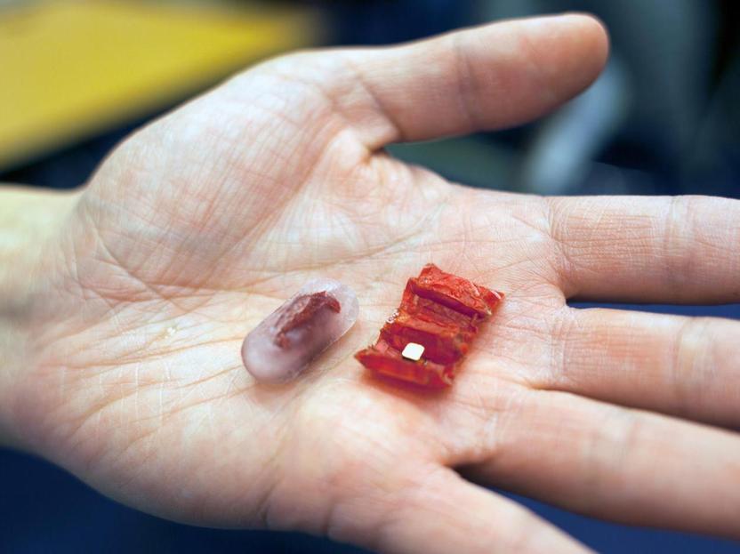 Ingestible robot operates in simulated stomach